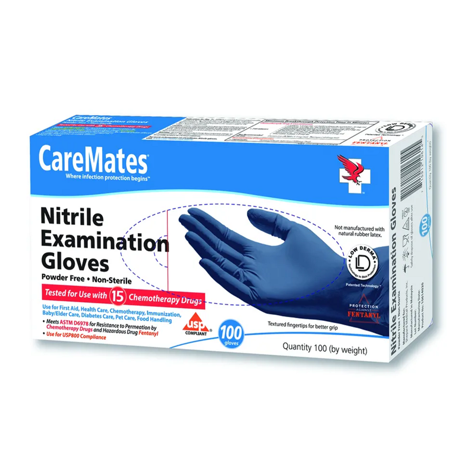 CareMates Nitrile Powder Free Examination Gloves, Medium