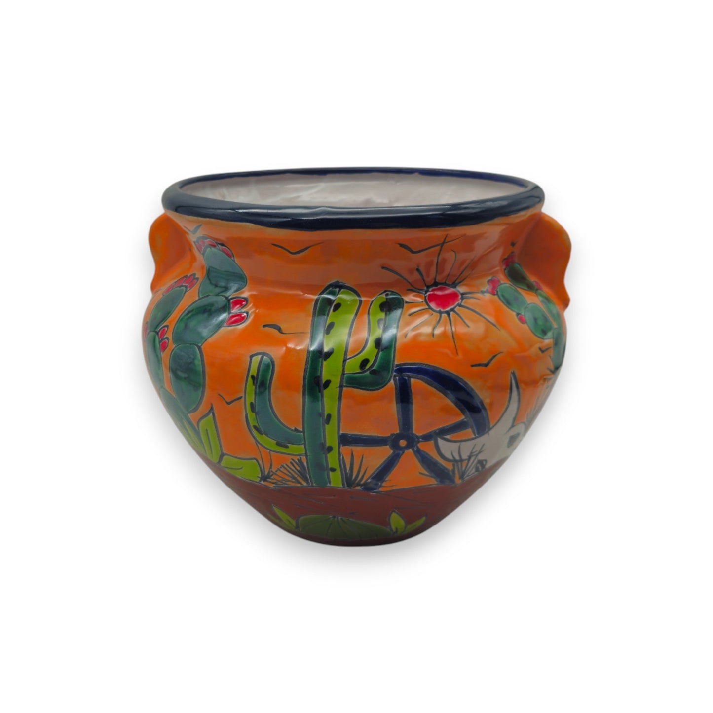 Hand-Painted Talavera Cactus Flower Pot | Desert Michoacana Planter