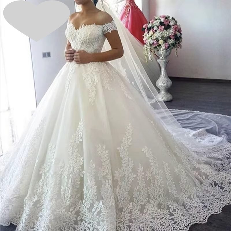 Bridal White off the Shoulder Plus Size Wedding Dress Train