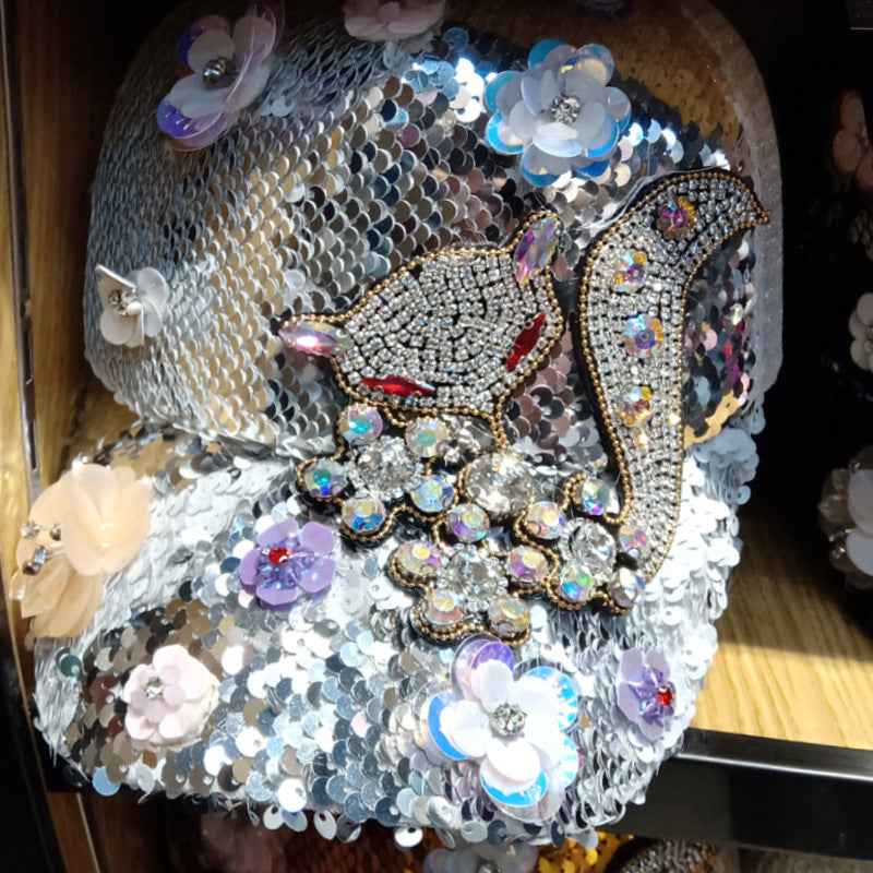 Women's Summer New Rhinestone Flower Baseball Cap Sequined Sunshade Cap