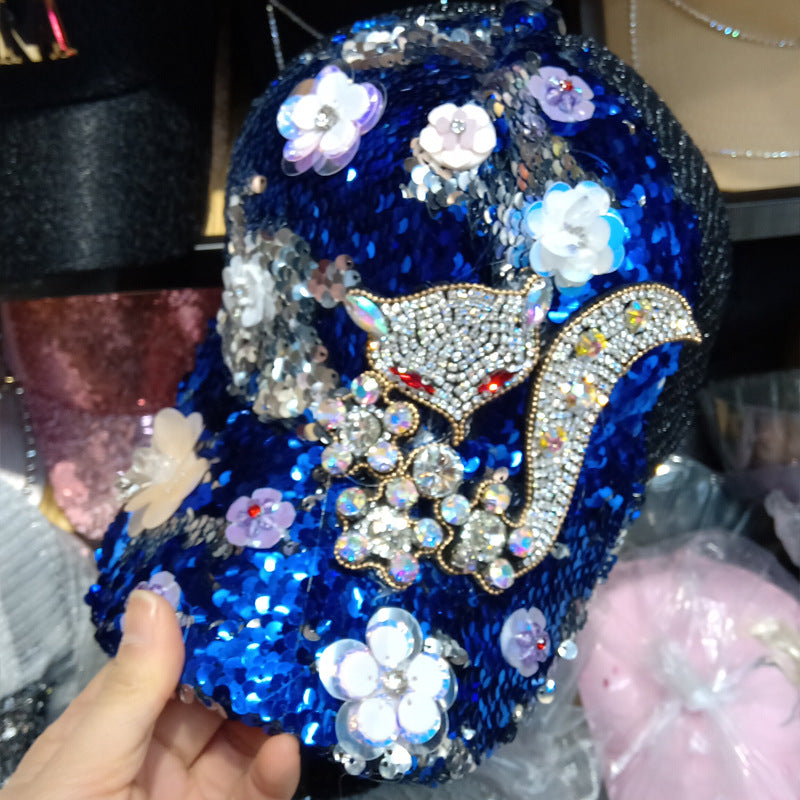 Women's Summer New Rhinestone Flower Baseball Cap Sequined Sunshade Cap