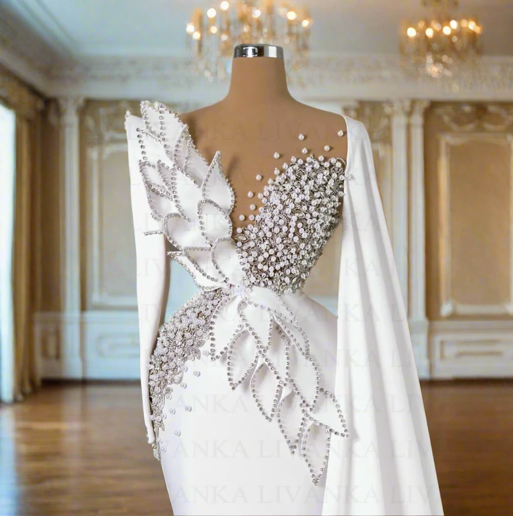 Charming Mermaid Petals Evening Dresses with Pearls Rhinestones