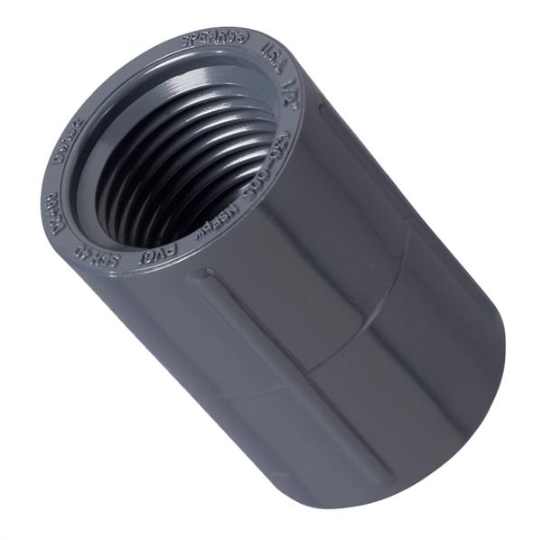 1/2 in. FNPT PVC Coupling: Grey