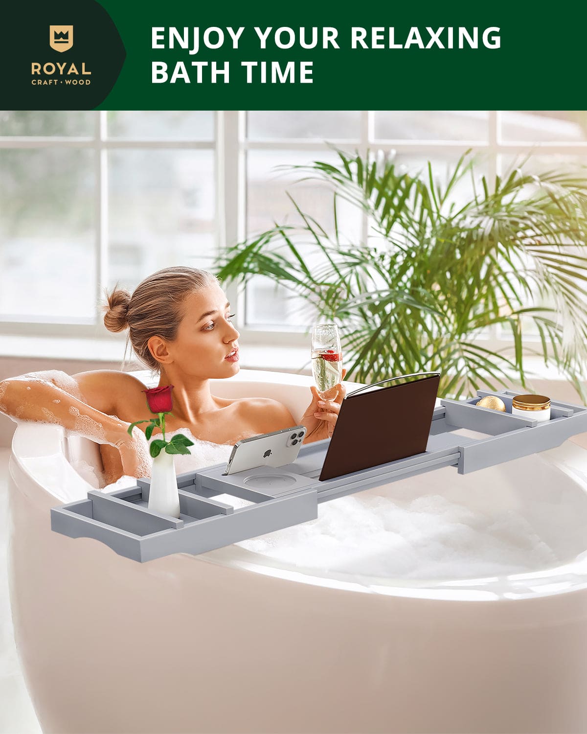 Bathtub Caddy Tray, Gray