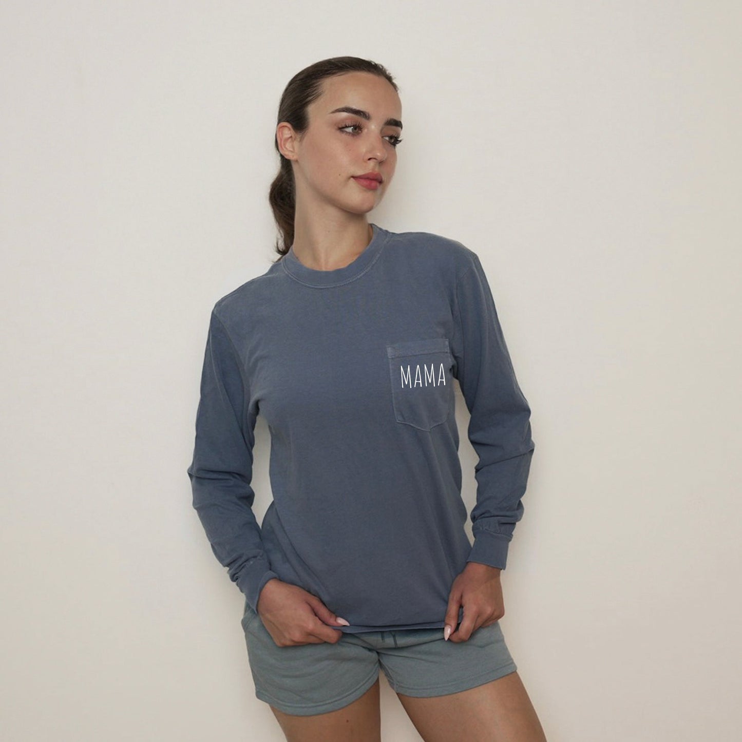 Comfort Colors Mama mom Pocket Long Sleeve Shirt (Cute)