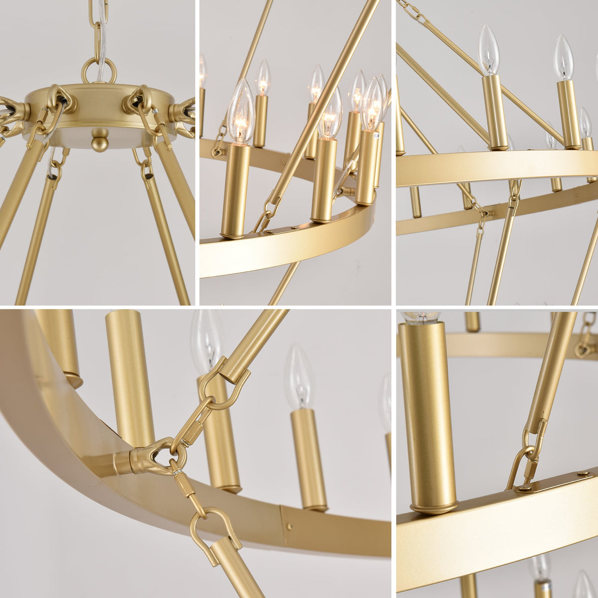70.87 Inch 3-Tier Wagon Wheel Chandelier with 60 Lights - Gold