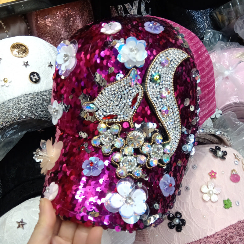 Women's Summer New Rhinestone Flower Baseball Cap Sequined Sunshade Cap