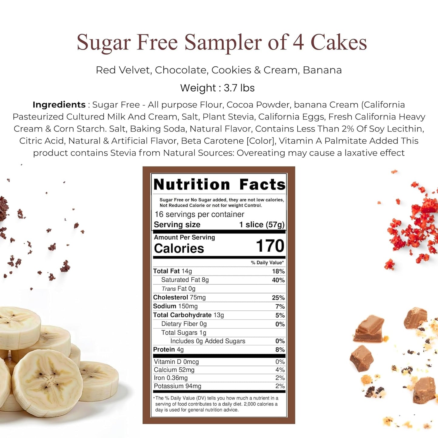Sugar Free Cake 4 Sampler: Cookies & Cream, Chocolate, Blueberry & Pineapple 3.7 lbs No Added Sugar Keto & Diabetic friendly
