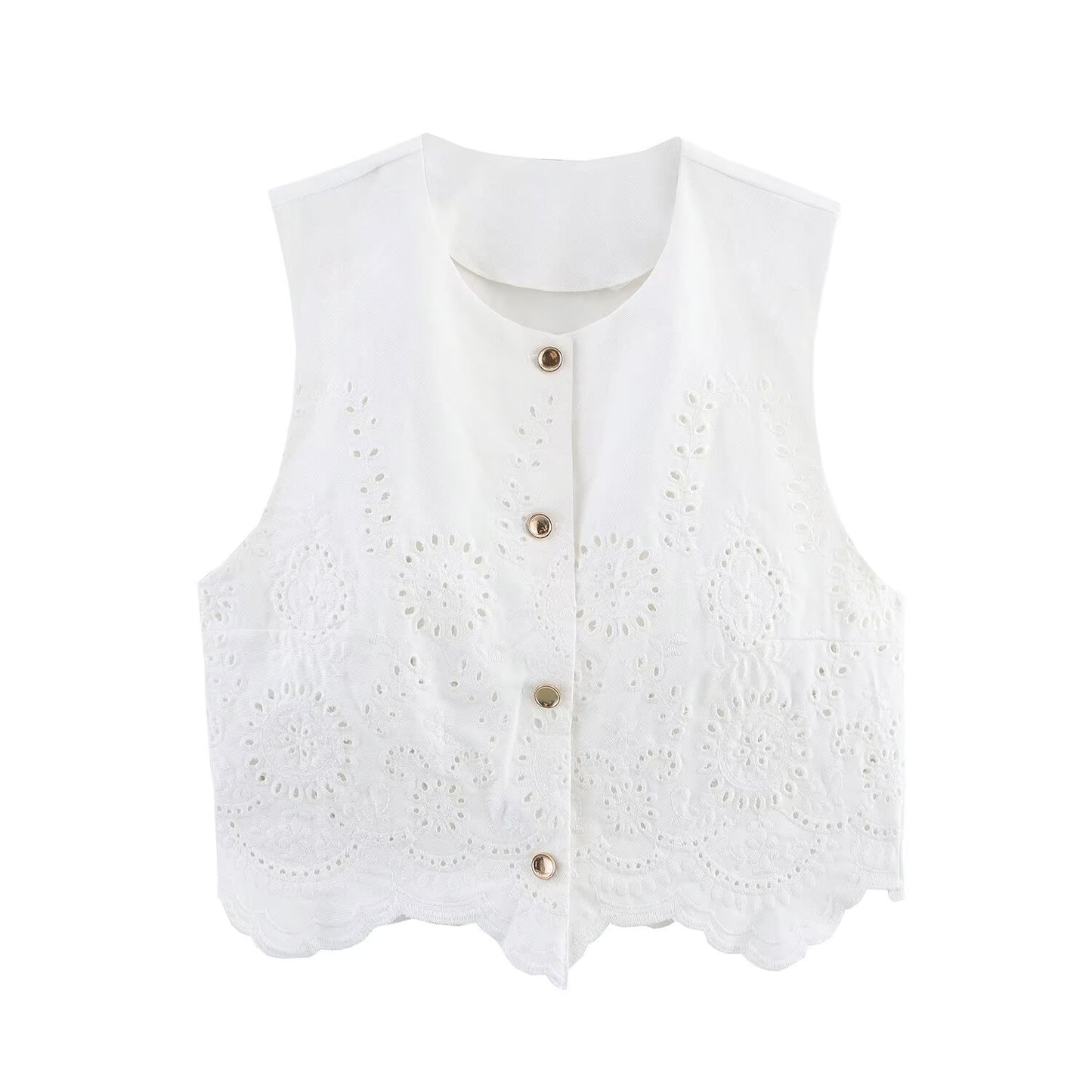 Hollow vest top+embroidered skirt pants set for women