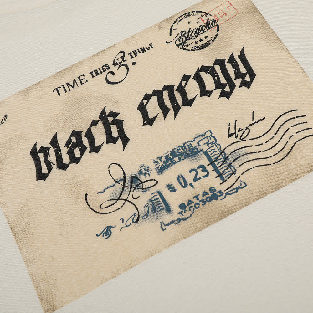 Men's Vintage Postcard Print Short Sleeve T-Shirt Men