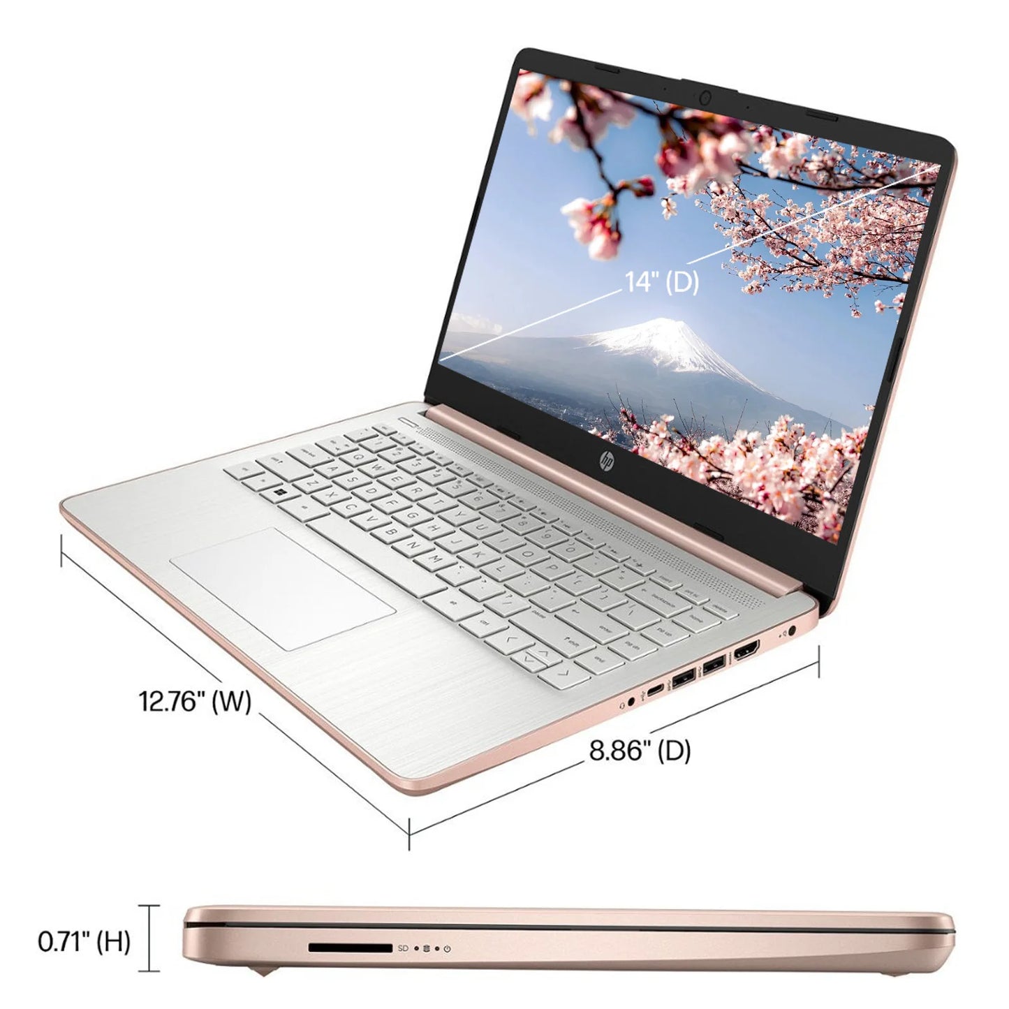 Rose Gold HP 14" Business Laptop, Intel Celeron