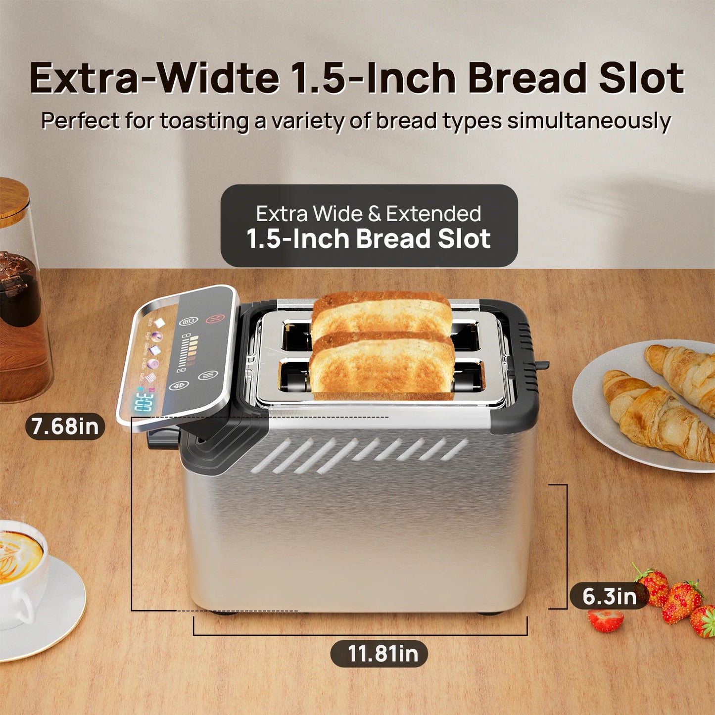 Whall New 2-slice toaster, Smarter Screen And Easier Operation, Full Stainless Steel,5 Basic Functions