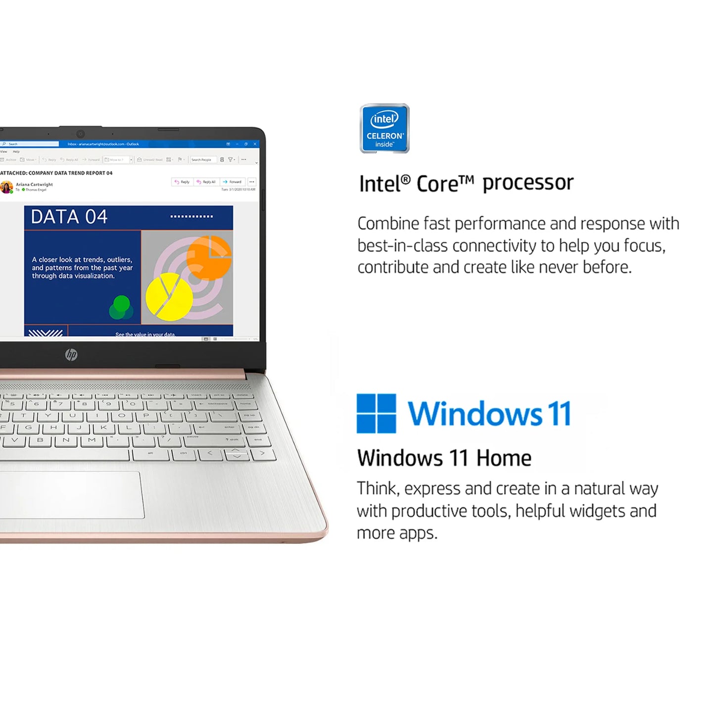 Rose Gold HP 14" Business Laptop, Intel Celeron