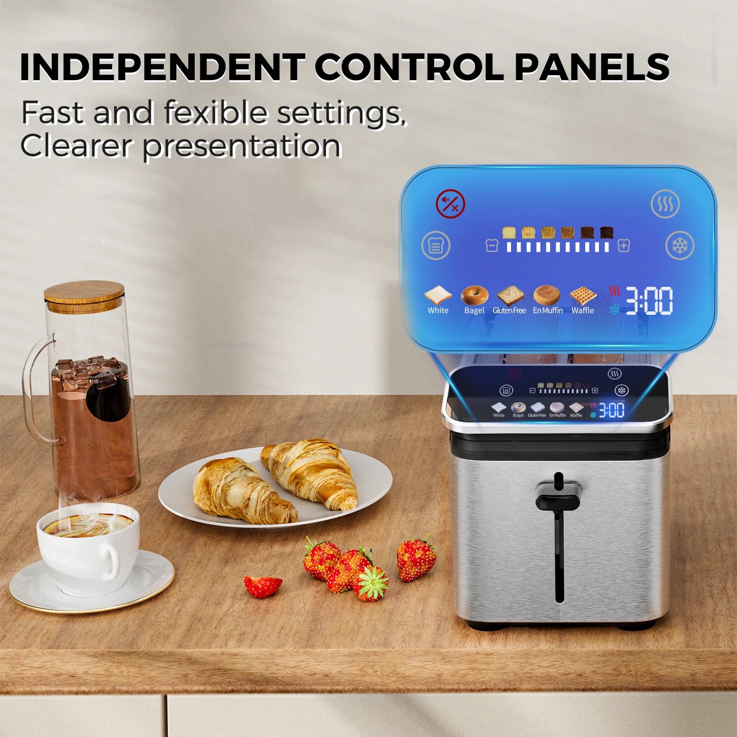 Whall New 2-slice toaster, Smarter Screen And Easier Operation, Full Stainless Steel,5 Basic Functions