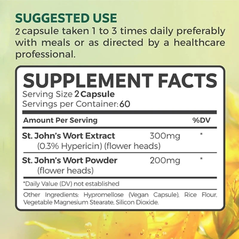 St. John's Wort Health Food Supplement Capsules Focus Anxiety Sleep Quality 120 Capsules