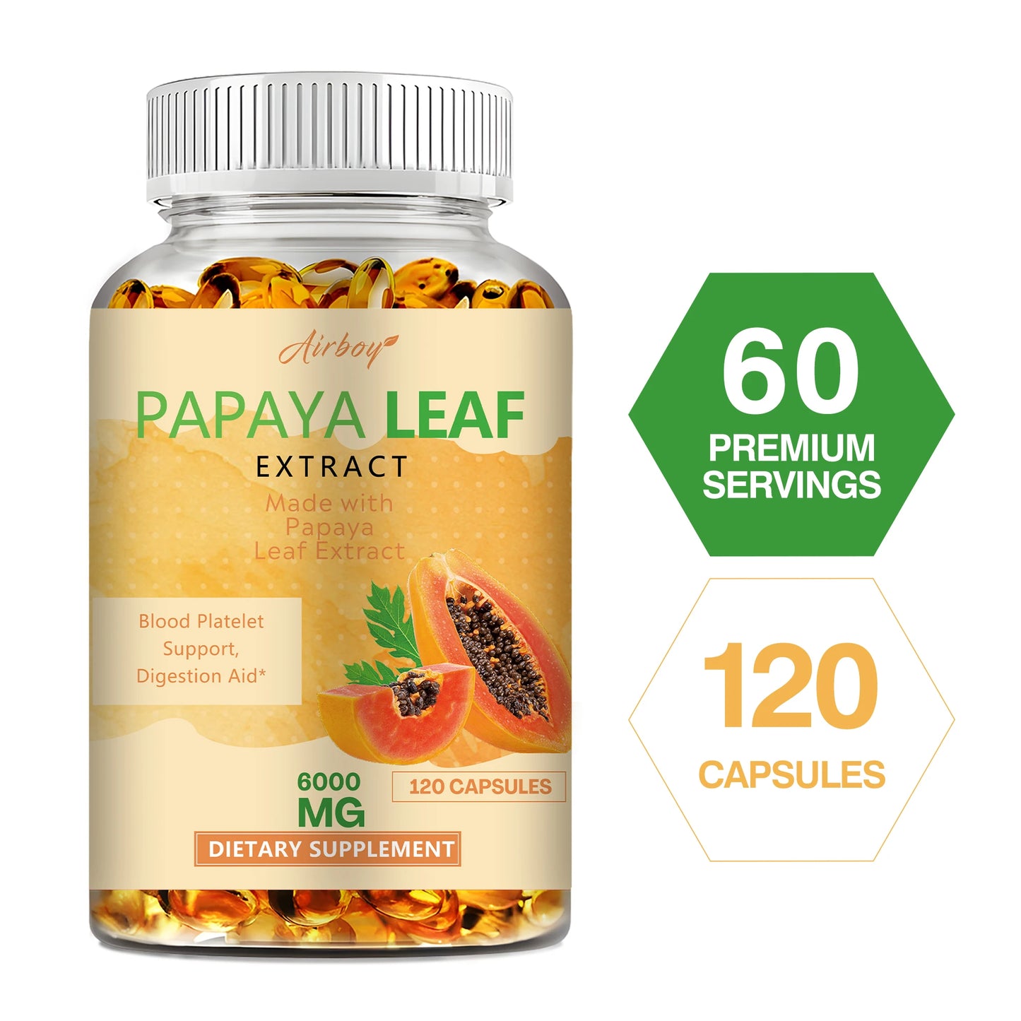 Papaya Leaf Extract Capsules - Bone Marrow & Spleen Support, Platelets, Immune and Gut Health - 120 Capsules