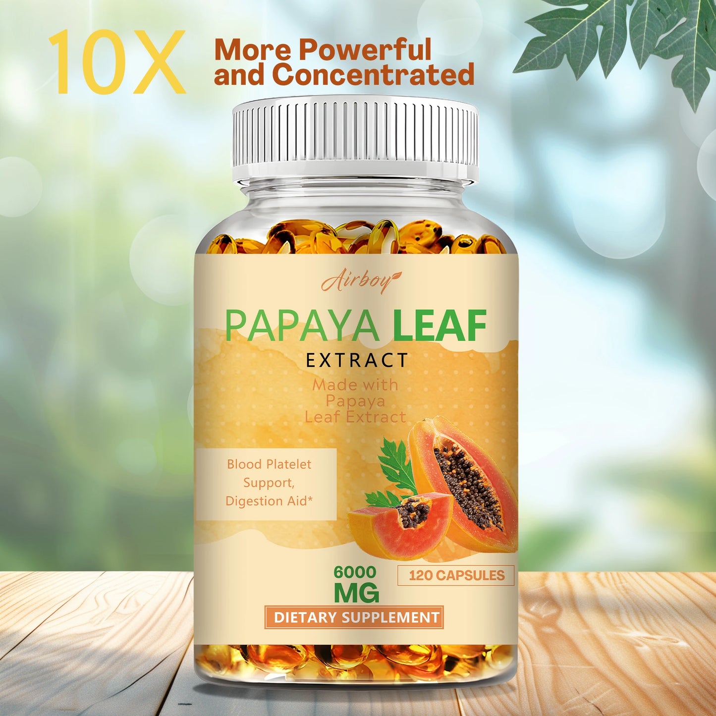 Papaya Leaf Extract Capsules - Bone Marrow & Spleen Support, Platelets, Immune and Gut Health - 120 Capsules