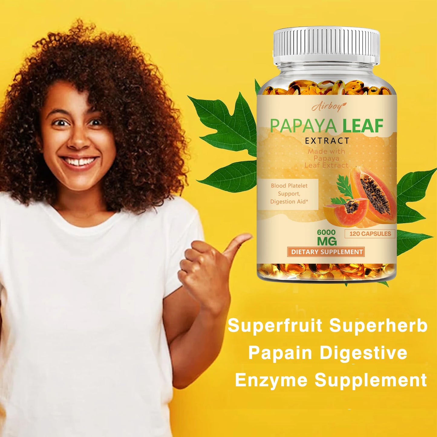 Papaya Leaf Extract Capsules - Bone Marrow & Spleen Support, Platelets, Immune and Gut Health - 120 Capsules