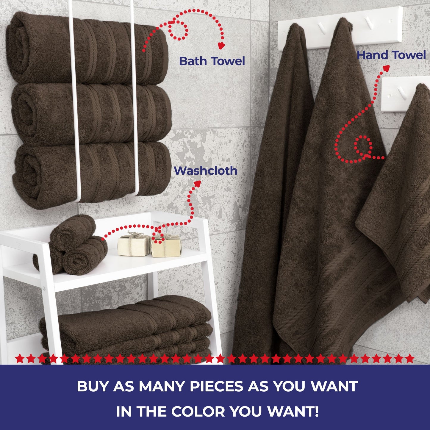 Single Piece - Create Your Set - 100% Cotton Turkish Towels with 20 Different Colors