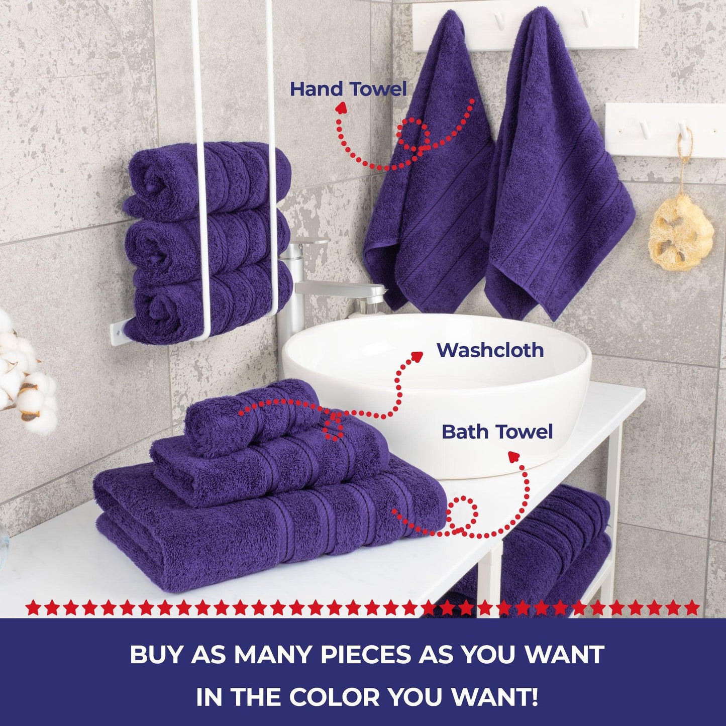 Single Piece - Create Your Set - 100% Cotton Turkish Towels with 20 Different Colors