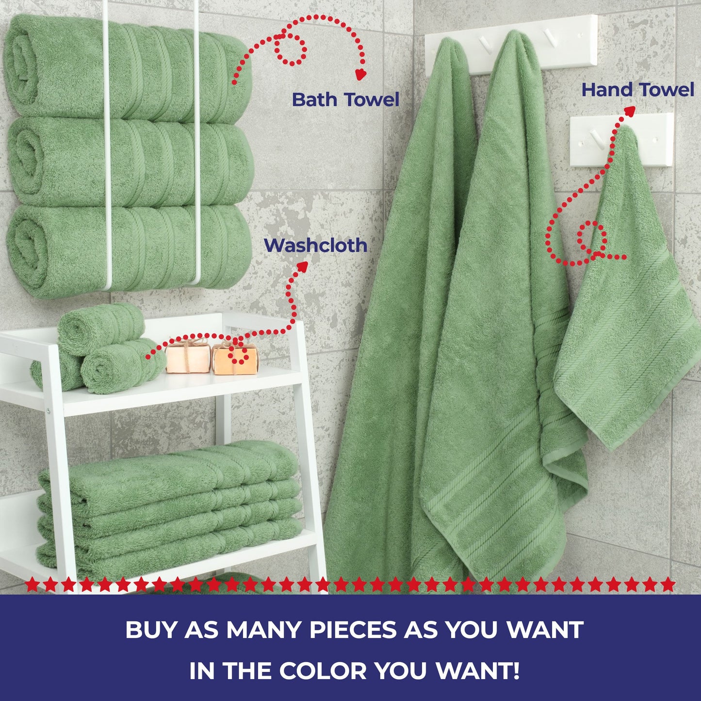 Single Piece - Create Your Set - 100% Cotton Turkish Towels with 20 Different Colors