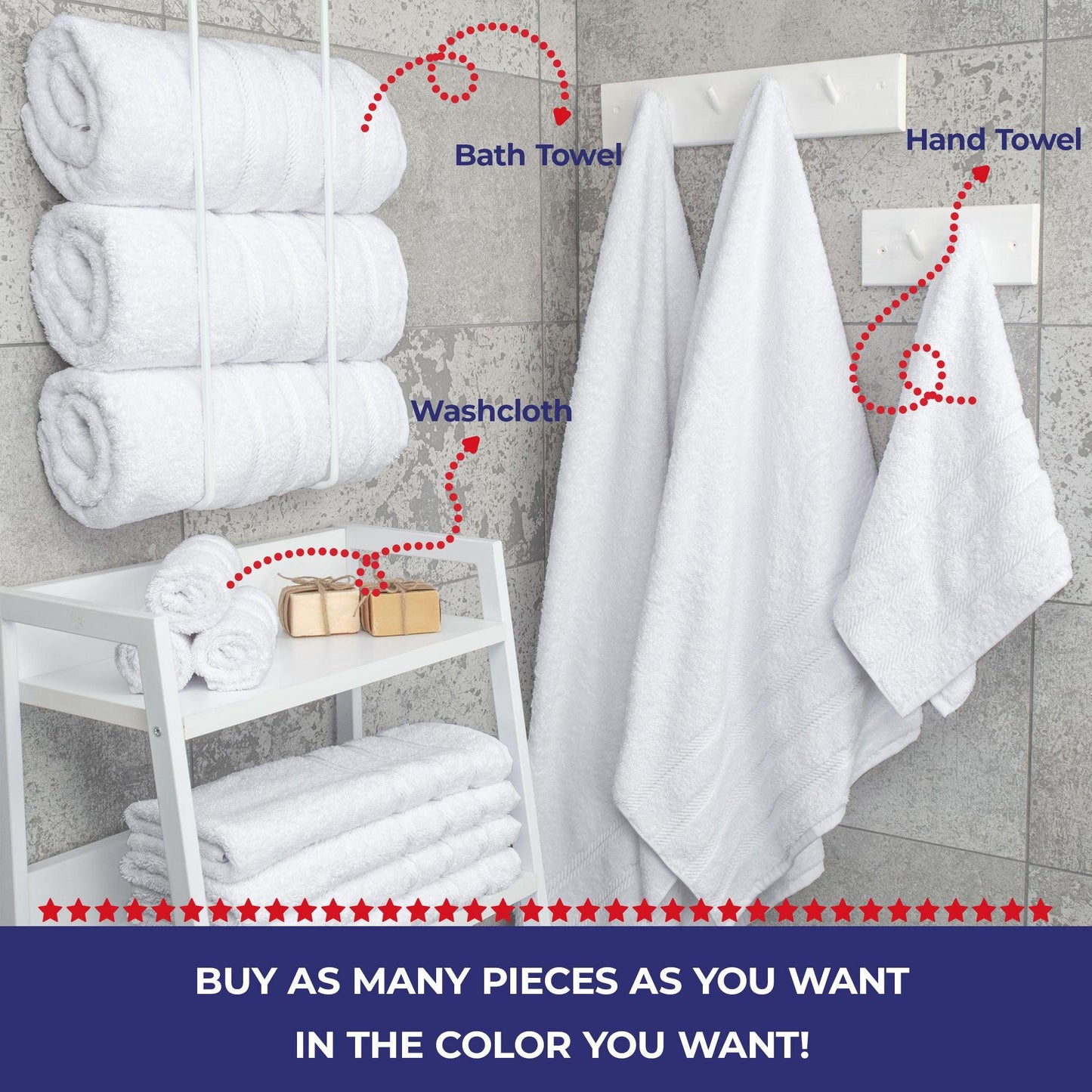 Single Piece - Create Your Set - 100% Cotton Turkish Towels with 20 Different Colors