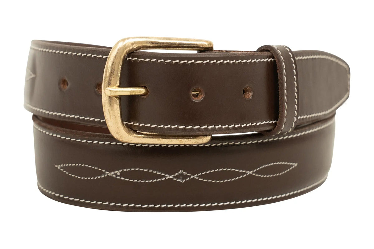 Huntley Fancy Stitched Ladies 1.5" Inch wide belt, Brown
