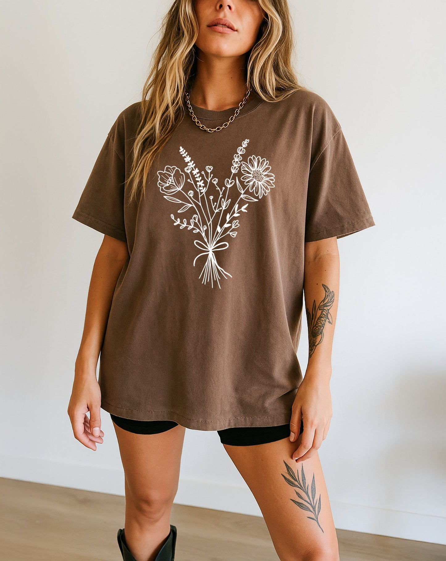 Botanical Bouquet Wildflowers Plant Nature Garment Dyed T Shirt