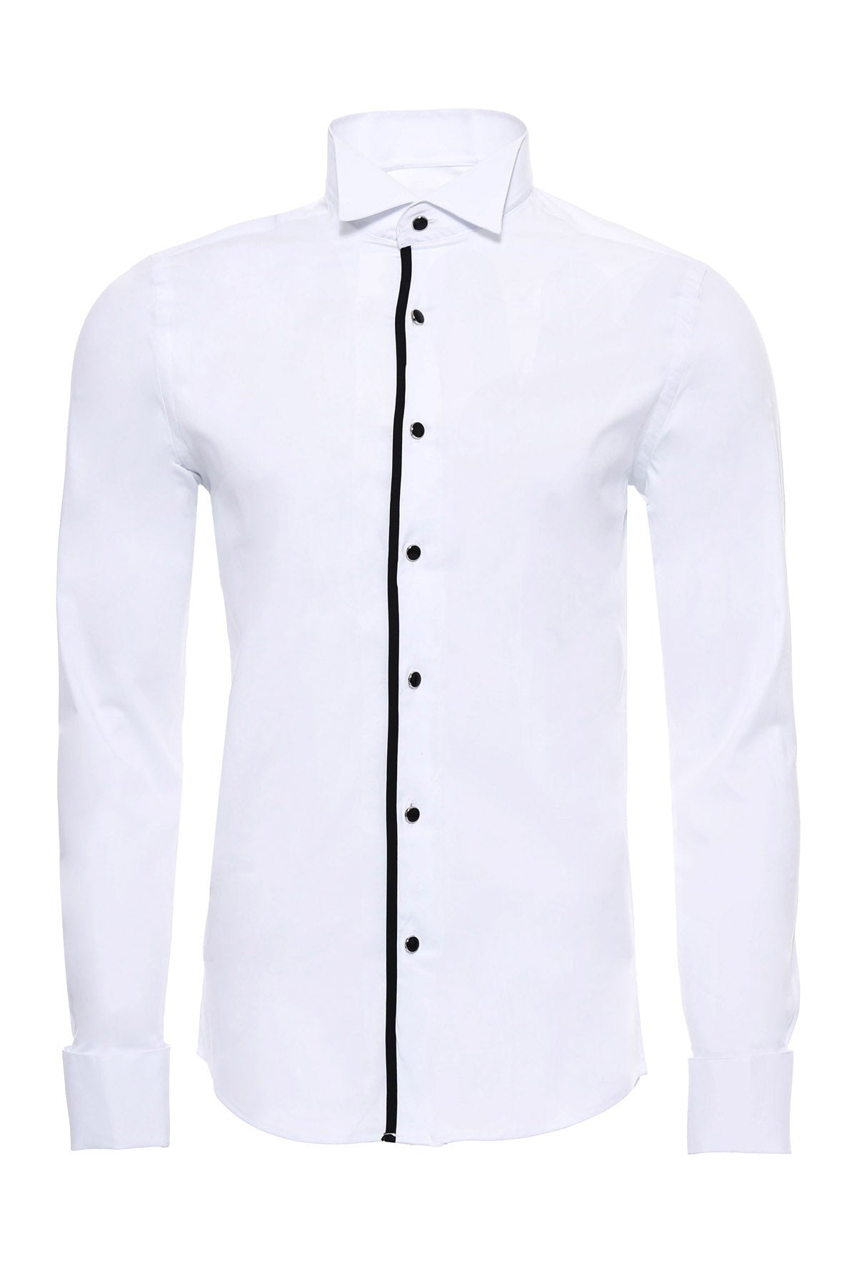 Black Buttoned Long Sleeves White Men Tuxedo Shirt - Wessi