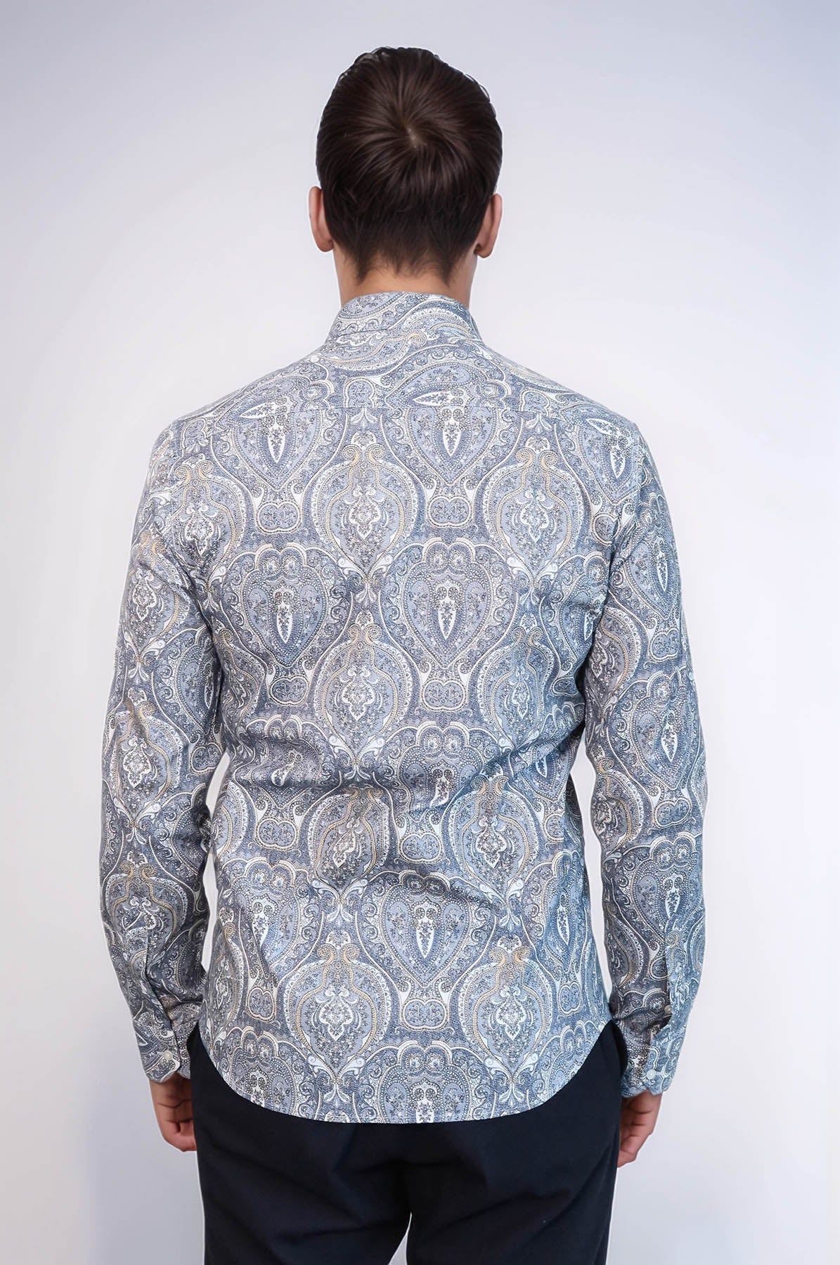 Damask Pattern Blue Slim Fit Shirt - Wessi