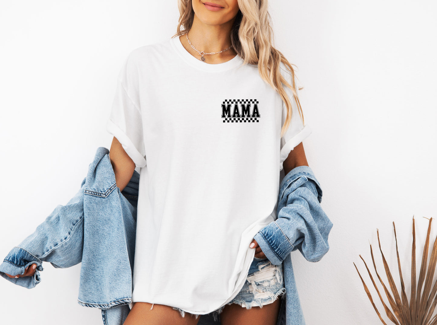 Mama Retro Plaid Checkered Front and Back Comfort Colors T Shirt