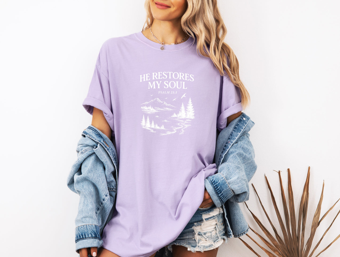 He restores my Soul Psalm Bible Christian Comfort Colors Garment Dyed T Shirt