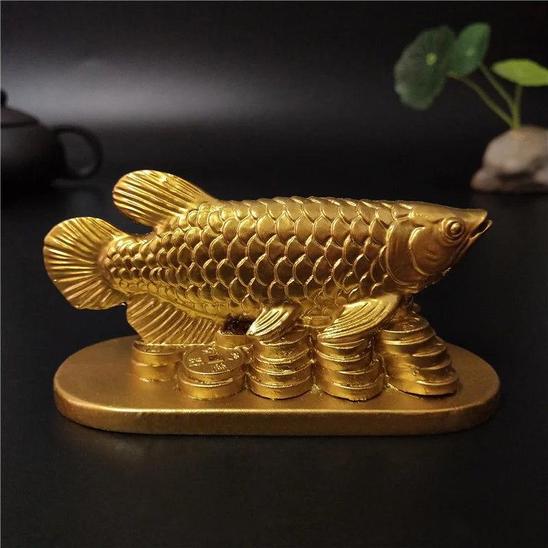 Gold Animal Fish Statue Figurines Lucky Ornaments Home Decoration Feng Shui Gifts