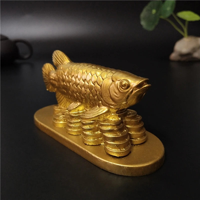 Gold Animal Fish Statue Figurines Lucky Ornaments Home Decoration Feng Shui Gifts
