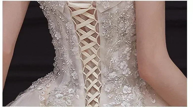 Luxury Off-Shoulder Wedding Dress - Handmade Lace Ball Gown