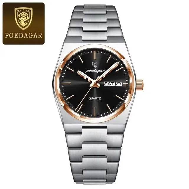 Luxury Watch for Woman Elegant Quartz Waterproof Luminous Date Week Stainless Steel