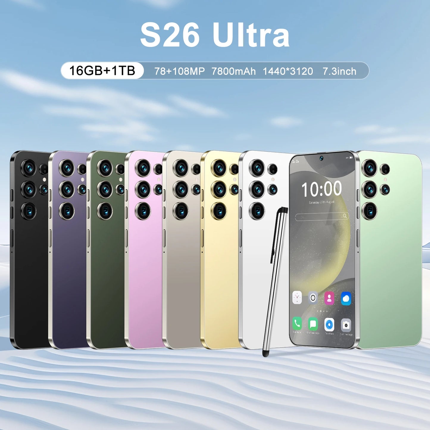 2025 New Original S26 Ultra Smartphones 16GB+1TB 5G Dual SIM Mobile Phone with HD Face Unlock Android 14 Deca Core CPU Spanish