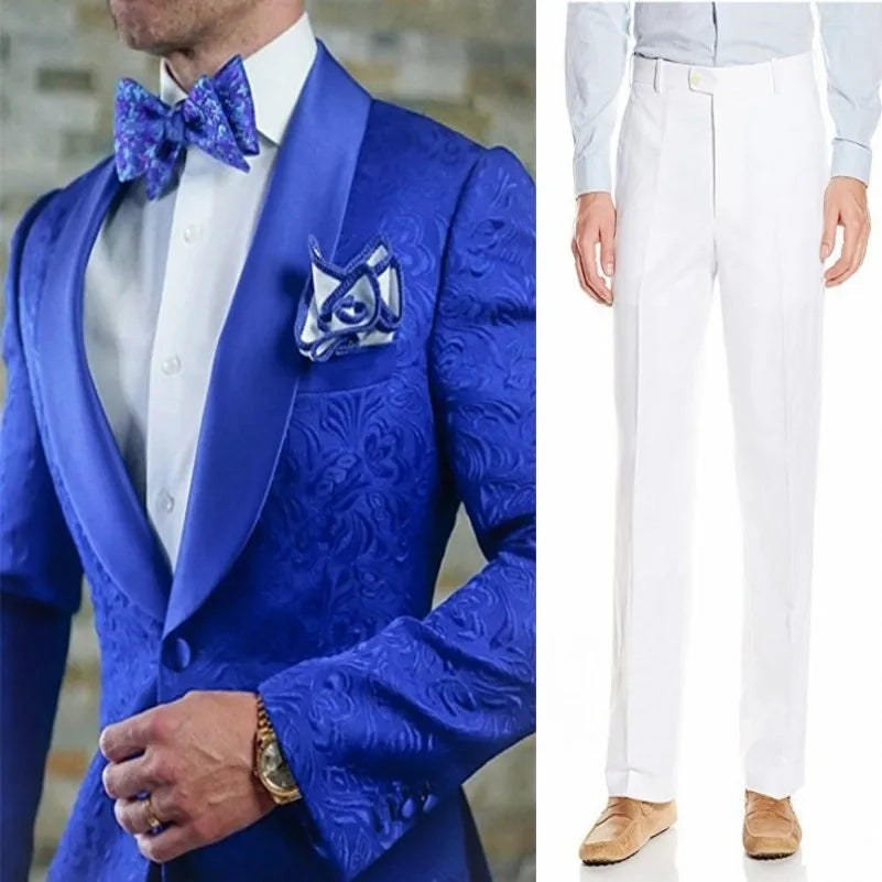 Groom Tuxedos Shawl Satin Lapel Men Suits 2 Pieces Wedding Bridegroom (Jacket + Pants + Tie)