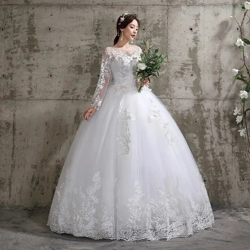 Custom Luxury Wedding Dress - Long Sleeve Ball Gown Plus Size