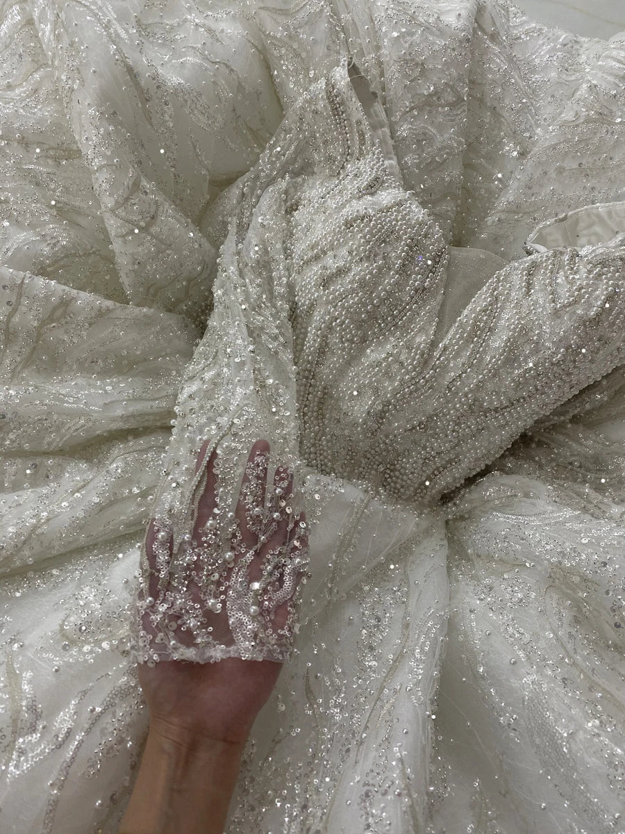 Luxury High Quality Full Beading Wedding Dress with Long Sleeves Bridal Dress Customized