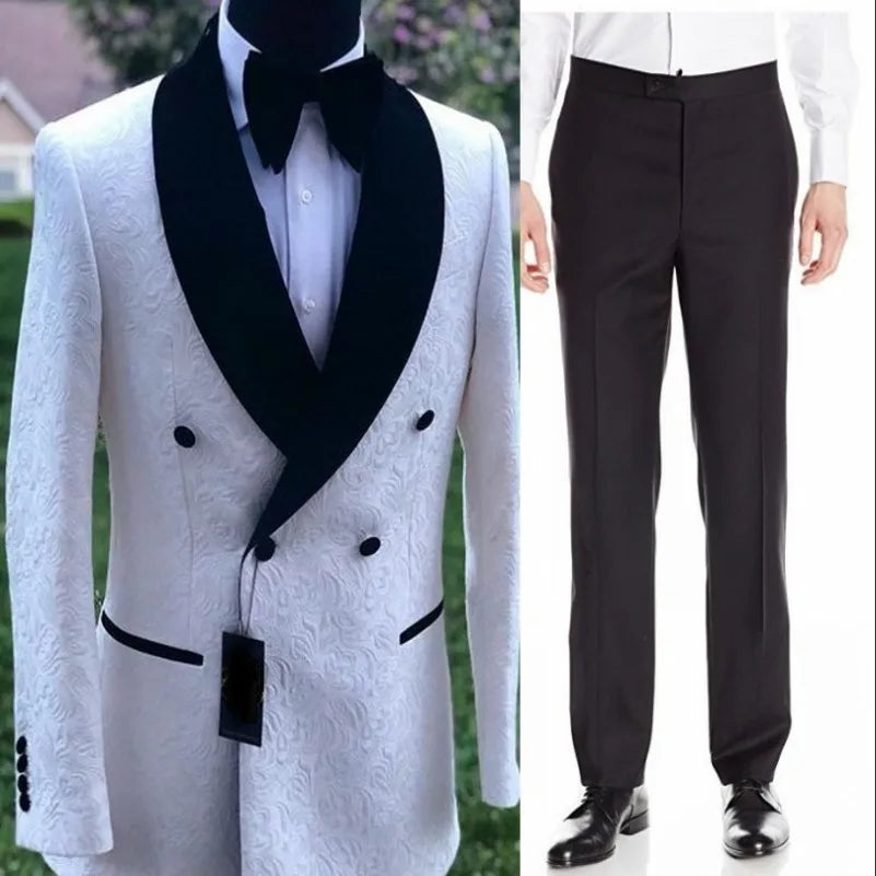 Groom Tuxedos Shawl Satin Lapel Men Suits 2 Pieces Wedding Bridegroom (Jacket + Pants + Tie)