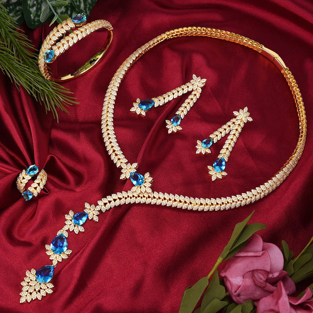 4PCS Green CZ Luxury African Dubia Jewelry Set