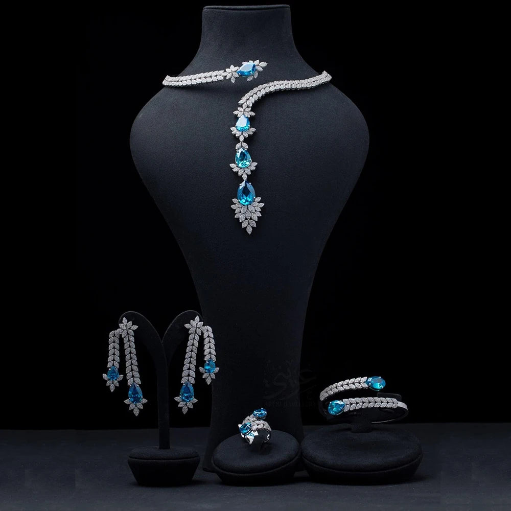 4PCS Green CZ Luxury African Dubia Jewelry Set