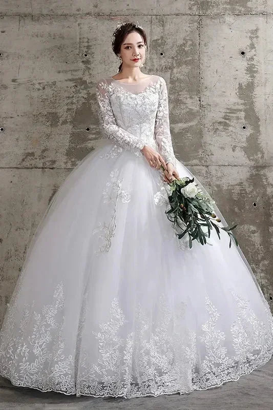 Custom Luxury Wedding Dress - Long Sleeve Ball Gown Plus Size