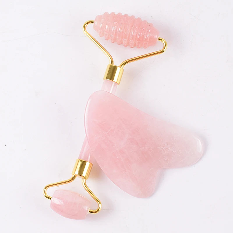 Acupuncture Massager Sawtooth Jade Roller Face Care Massage Tool Natural Rose Quartz Stone Gua Sha Health Neck Relax
