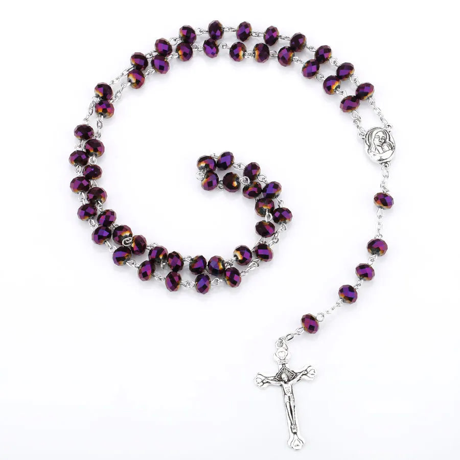 Catholic Prayer Long Chain Rosaries Jewelry for Men Women Stainless Steel Cross Pendant Necklaces