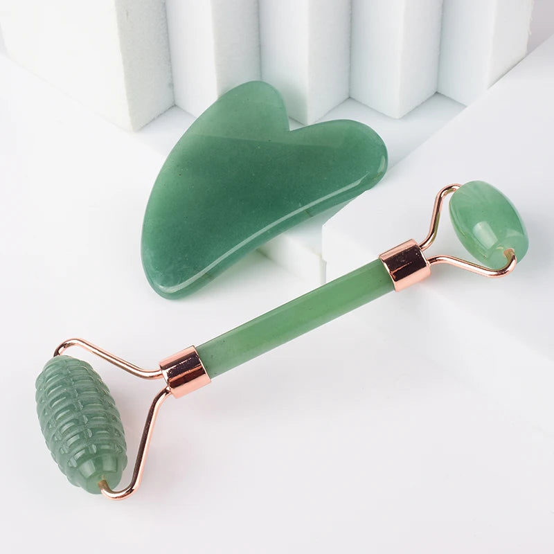 Acupuncture Massager Sawtooth Jade Roller Face Care Massage Tool Natural Rose Quartz Stone Gua Sha Health Neck Relax