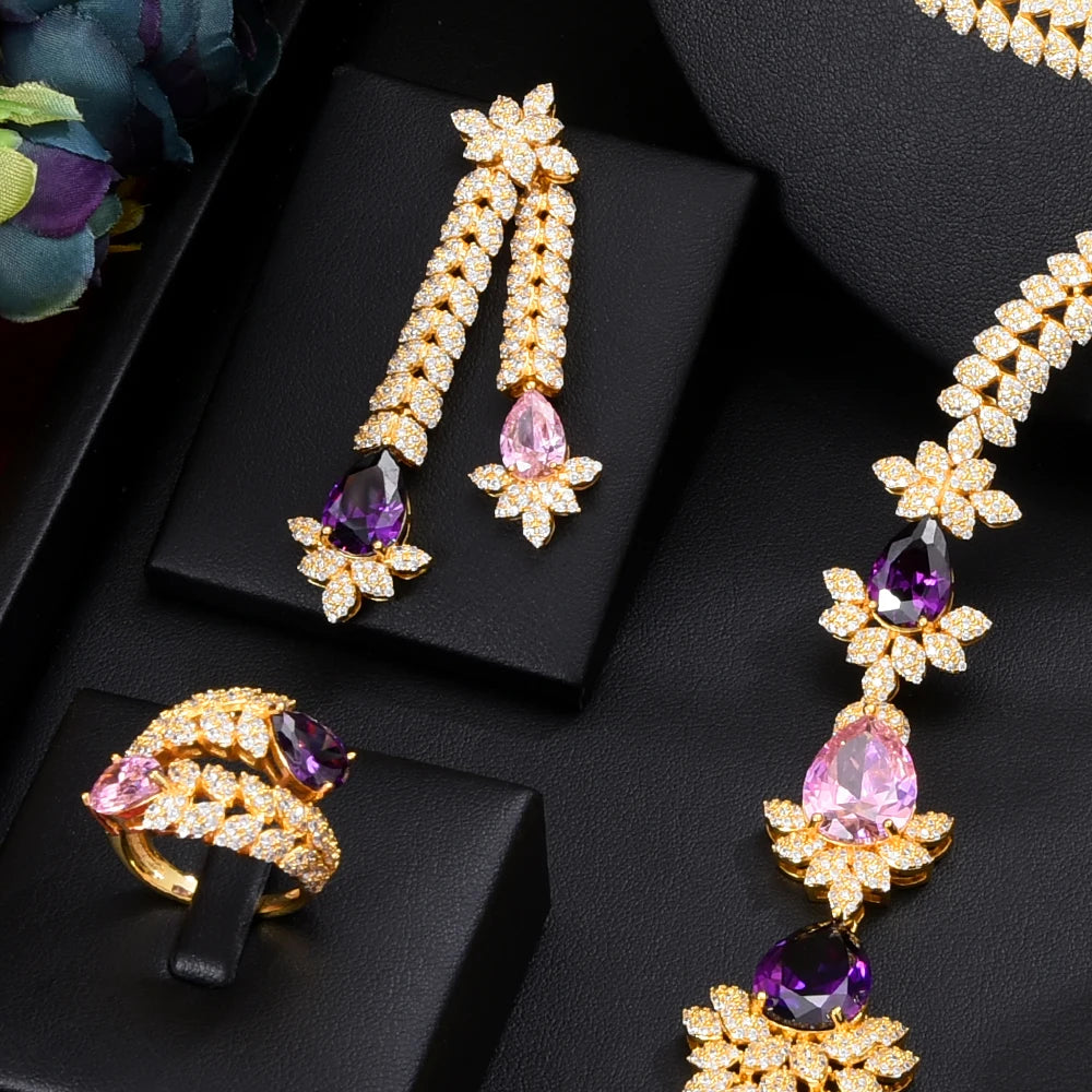 4PCS Green CZ Luxury African Dubia Jewelry Set