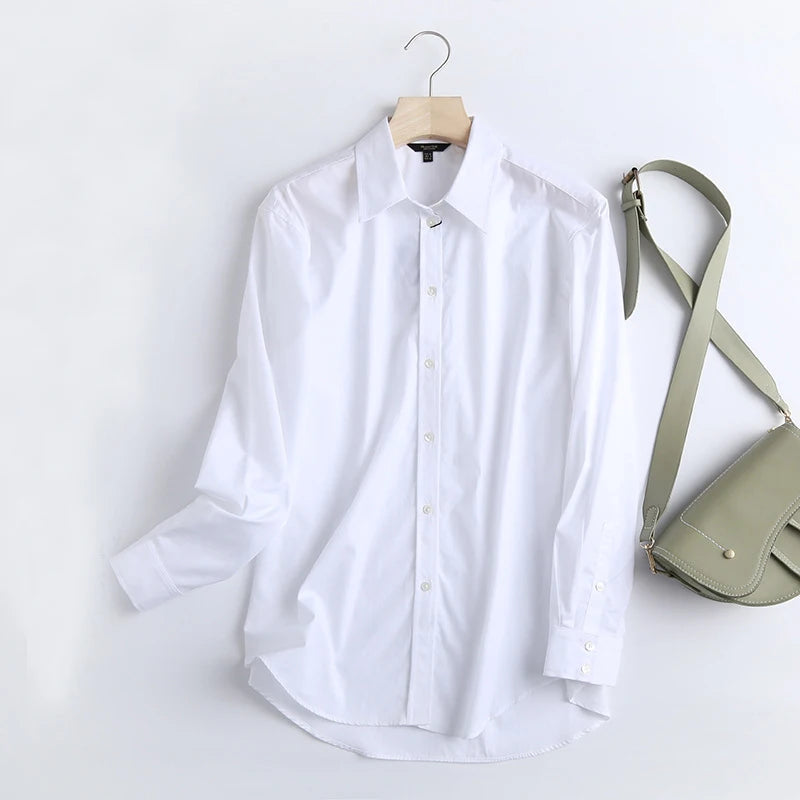 England Style Poplin Solid White Women Blouse