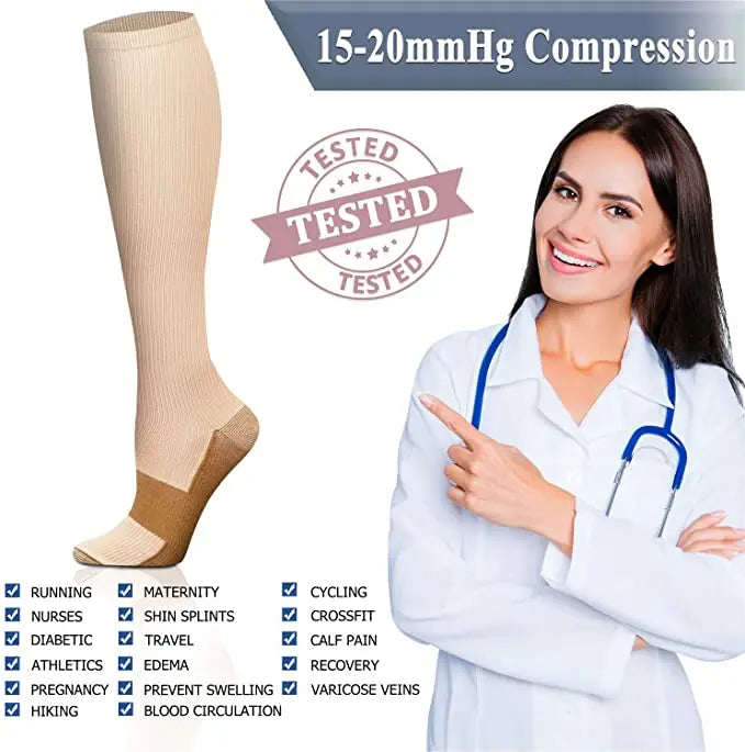3 Pair Copper Compression Socks Women Men Anti Fatigue Pain Relief Unisex Knee High 15-20